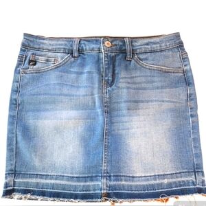 🌼3 for $15🦋KANCAN Denim Mini Skirt stretch Distressed frayed raw hem size 7 27